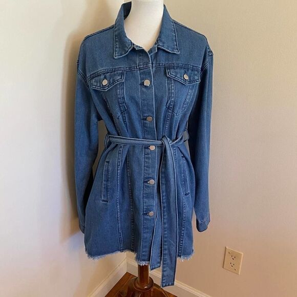Pretty Little Thing Mid Wash Tie Waist Denim Dress - Picture 1 of 6
